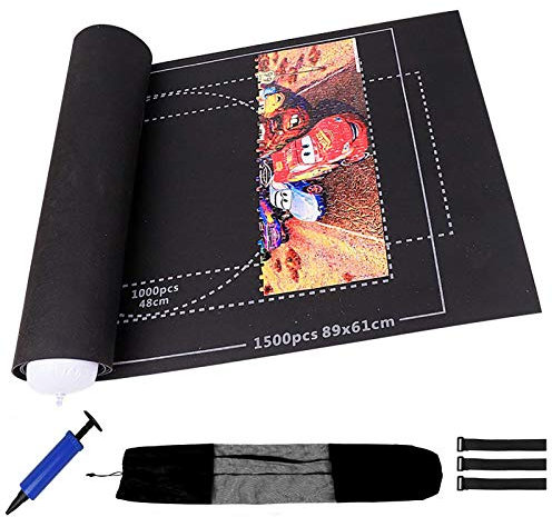 TONGQU Puzzle Roll Jigsaw Aufbewahrungs Filz Matte, Passt Für Bis Zu 1500 Stück, Umweltfreundliches Material - Wird Mit Einer Design-Tasche Mit Kordelzugöffnung Geliefert,Schwarz