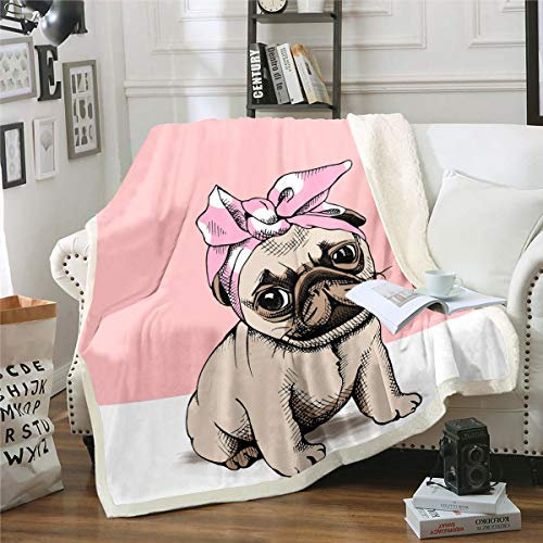 Mops Hund Wohndecke Netter Mops Hund Kuscheldecke für Kinder Teenager Haustier Hund Muster Decke 150x200cm Hippie Mops Welpe 3D Tier Thema Flanell Fleecedecke
