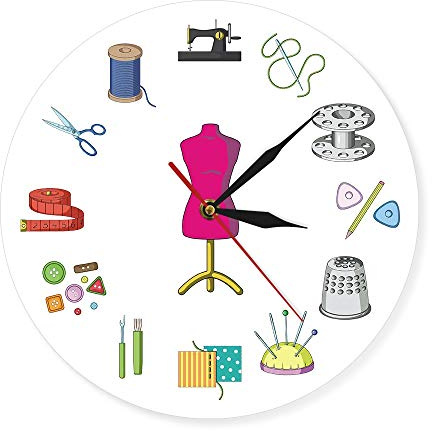 ELD 30cm Schneiderei Quilten und Nähen Zeit Näherin Moderne Wanduhr Passen Sie das Etikett Nähschild Wanduhr Personalisieren Sie mit Namen Kunst Wand