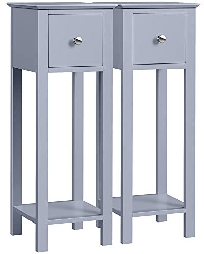 costoffs Grey Bedside Tables Set of 2Pcs, Slim Bed Side Tables Nightstands with Drawer Tall Narrow Side End Telephone Tables for Hallway Living Room, 25x25x70cm