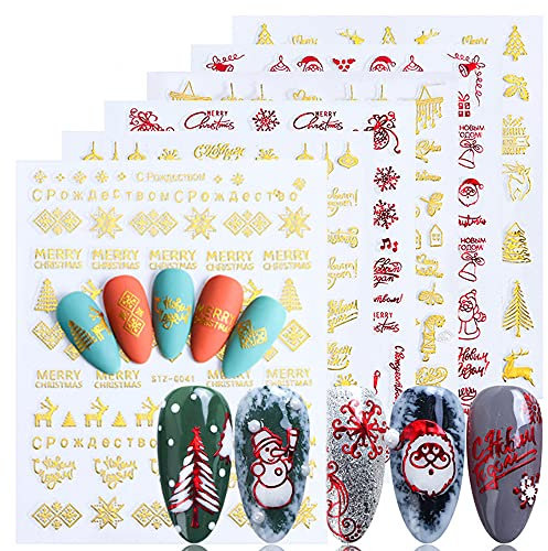 10 Blätter Nagelsticker Weihnachten, Nagelaufkleber Selbstklebend, Roter Weihnachtsbaum, Nail Sticker, 10 Modelle, Schneeflocke Nail Art Sticker Dekoration Nageldesign Zubehör