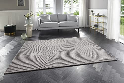 Elle Decoration Panglao moderner Hochflor Teppich - Wohnzimmerteppich Flauschig – Hoch-Tief Skandi Boho Style Wellen - für Wohnzimmer, Schlafzimmer, Küche, Flur - Grau, 160x230cm