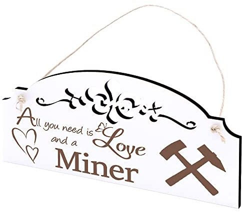 Schild Bergbau Bergmann Zeichen Deko 20x10cm - All you need is Love and a Miner - Holz Wanddeko Dekoration Wand