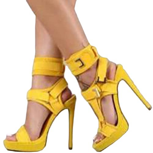 Onsoyours Sexy High Heels für Damen Neue Sommersandalen mit Fischmaul Gefrostete Stiletto-Sandalen mit Offenem Zeh und Reißverschluss E Gelb 38 EU