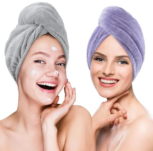 Poyday Mikrofaser-Haarhandtuch Trockenwickel: 2er-Pack Kopf-Trockentuch Twist-Trocknung Turban Anti-Frizz Lang Schnell Rasch Saugfähig Damen Nasses Plopping Lockiges Haar Turban Twisty für Mädchen