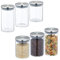 Relaxdays Botes Cristal, Juego de 6, Recipientes Cocina, Tapa Acero Inoxidable, Tarros Herméticos, Transparente/Plata, 650 ml, 800ml y 1L
