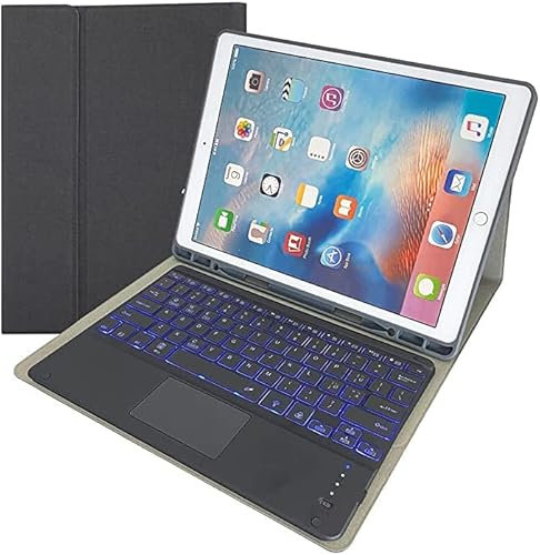 Bueuwe Funda Teclado para iPad Pro de 12,9 Pulgadas 2017/2015 (2.ª y 1.ª generación), Contiene Ñ, [7 Colores retroiluminados] Teclado Desmontable con Panel táctil,Negro,iPad Pro 12.9 2017