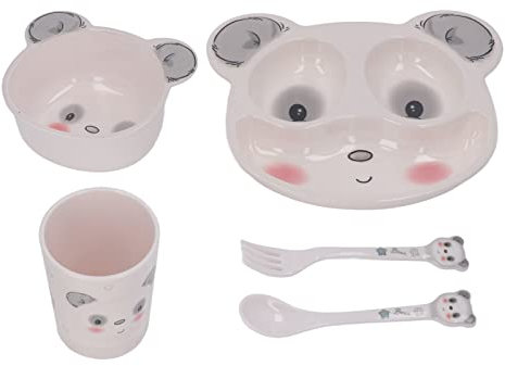 Plato de Succión para Bebé, Adorable Aislamiento Térmico con Forma de Panda, Cuenco, Cuchara, Tenedor, Platos Divididos para Niños Pequeños Alimentación Complementaria De Alimentos