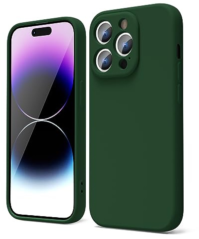oakxco for iPhone 14 Pro Phone Case Liquid Silicone,Cute Thin Slim Soft Rubber TPU Plain Smooth Gel Cover for Women Girl, Matte Solid Protective & Shockproof, Dark Forest Green