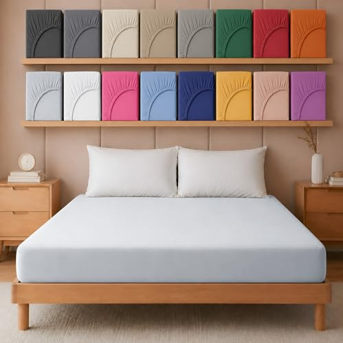 Hafaa Super King Fitted Sheet – Silver Soft Brushed Microfibre 25 cm Deep Elastic Fitted Bed Sheet – Easy Care & Breathable (180 x 200 cm)