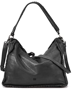 Biba Tasche für Damen aus echtem Leder, Schultertasche Heritage Winona WIN10L, Kurzer Griff, Reißverschluss, Echtes Rindsleder, Schwarz Farbe