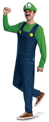 Disguise Luigi Erwachsenenkostüm, offiziell Super Mario Bro Elevated Classic Adult Kostüm für Erwachsene Herren (1 Stück)