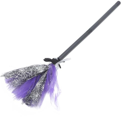 Ciieeo Witch Broom, Halloween Wizard Broomstick for Party Lightweight Plastic and Gauze Broom Prop for Costume Parties and Stage Performances