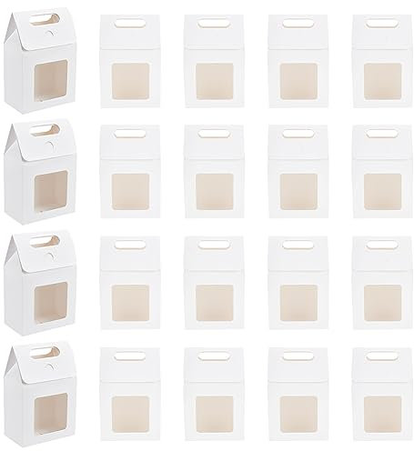 GOMAKERER 28 Pcs Papier Cadeau Sacs, 15x9.8x5.8cm Sacs en Papier Blanc avec Fenêtre Transparente Sacs pour Bouquet de Fleurs avec Poignées Sacs Réutilisables pour Fête des Mères, Mariage, Anniversaire