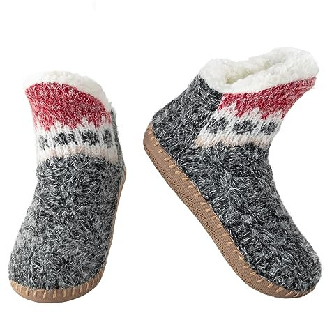 Vihir Hüttensocken Damen & Herren & Winter, Rutschfeste Hausschuh Socken, Slipper Socken, Dicke Pantoffel Socken, Weiche Stoppersocken, Warme Hüttensocken Winter Weihnachtssocken Geschenk 1 Paar