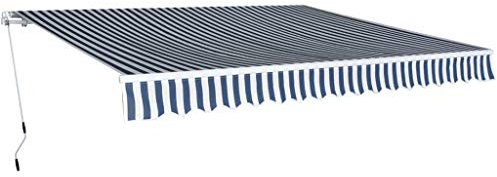 Gelenkarmmarkise, LAPOOH Sichtschutz Balkon, Balkon Markise, Seitenmarkise, Klemmmarkise, Sonnenvorhang, Balkonmarkisen, 400 cm Blau/Weiß