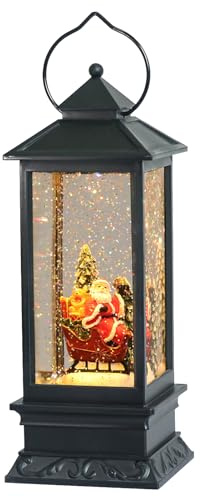 Eldnacele Musikalische Weihnachts-Schneekugel-Laterne, batteriebetrieben und gefüttert, beleuchtet, glitzernd, sich drehend, singende Wasserlaterne, Weihnachtsmann, mit 6-Stunden-Timer und USB-Kabel
