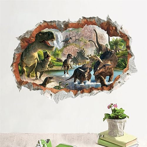 Dinosaurier Tier Pflanze Wandaufkleber, Meecaa 3D Breaking Wall Decals für Schlafzimmer Wohnzimmer Wandkunst Aufkleber Wanddekoration (Dinosaurier)