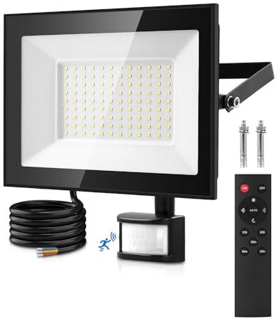 Lightasea Projecteur LED Exterieur Detecteur de Mouvement, 100W 10000LM 6500K Spot LED Extérieur Detecteur de Mouvement avec Télécommande, Etanche IP66 pour Jardin, Arrière-cour, Garage