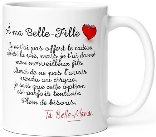 Luigi Collection Mug Belle-Fille Tasse Message drôle Humour Bru Idée Cadeau Original pour Femme du Fils Homme Mari Famille Fille Déclaration pour Anniversaire Noël Fête. Céramique 325ml