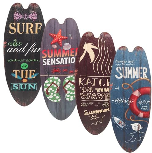 Operitacx 4 cartelli surf spiaggia mare, cartello tropicale bar, placca nautica estiva, decorazione per casa tavola da surf