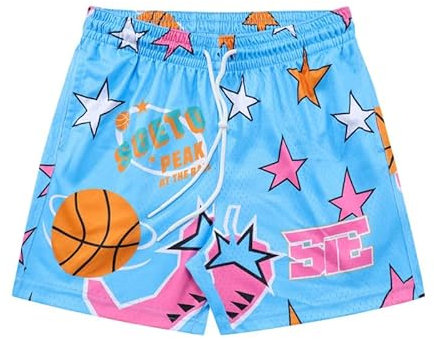 DIOTSR Basketball-Shorts für Herren, mit Kordelzug, Laufen, Workout, Sommer, coole Freizeit-Shorts, 01 Sternenhimmelblau, Mittel