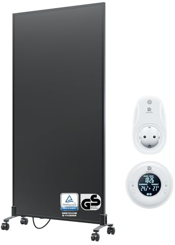 BR Bringer Infrarotheizung Standgerät - 1200 Watt - Energiesparend - Mobile Elektroheizung mit Standfüßen auf Rollen, Thermostat und Fernbedienung - 5 Jahre Garantie, TÜV (schwarz)