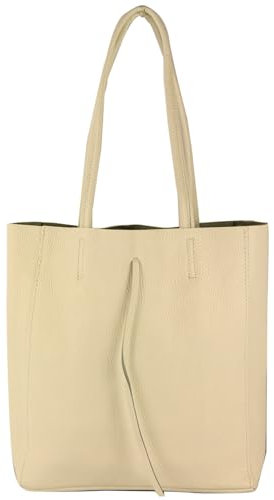modamoda de - T253 - Ital. Henkeltasche mit Innentasche aus Leder, Farbe:Creme