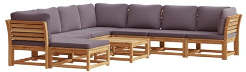vidaXL Garten Lounge Set 9-TLG., Gartenmöbel mit Kissen Latten-Design, Sitzgruppe für Garten Terrasse, Modular Sofa Garnitur, Massivholz Akazie