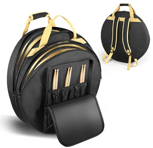 OUKNAK Beckentasche, 22 Becken Gig Tasche Doppellagige Beckentasche mit 5mm gepolstertem Teiler, Griffe und Rucksackriemen für Trommelbecken und Zubehör