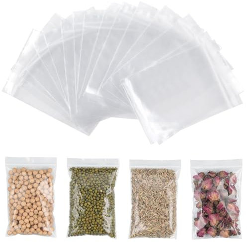AiQInu Sacchetti Plastica 8 x 12 cm, 100 Pezzi Sacchetti Alimenti Richiudibili, Buste Plastica Trasparenti Ziplock Bags per Gioielli, Componenti Elettronici
