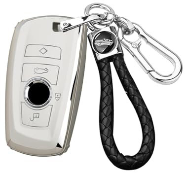 ontto Autoschlüssel Hülle Schlüsselhülle Passt für BMW F20 F30 F25 F31 F34 F10 F30 F11 X3 F25 X4 I3 M3 M4 1er 3er 5er 520d GT3 GT5 G30 Schutzhülle Schlüsselanhänger TPU Schlüsselcover 4 Taste-Weiß