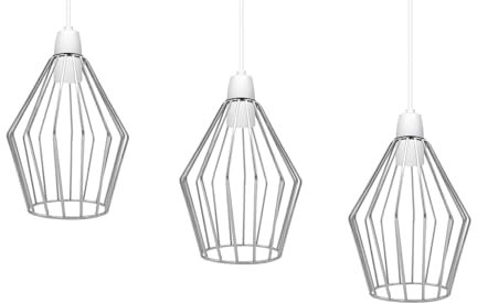 LEDSone Metalldrahtkäfig-Lampenschirm, Vintage-Industrie-Käfig-Kronleuchter-Lampenschirm, Wandleuchte, Decken-Pendelleuchten-Set für Hotel-Boutique-Outlet-Bühne (Chrom, 3 Stück)