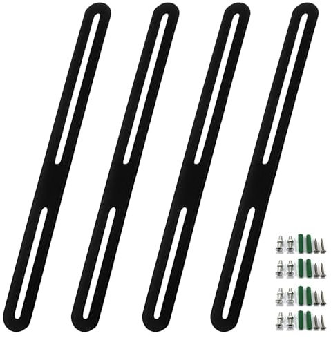 GOEDCH Connettore Piatto Regolabile: 4 Fissaggio per Cassetta Postale per Recinzione, Scorrevole Piatto Supporto di Giunzione con Foro Asolato, Angolare Piatte Staffa in Acciaio, 280 x 24 mm, Nero