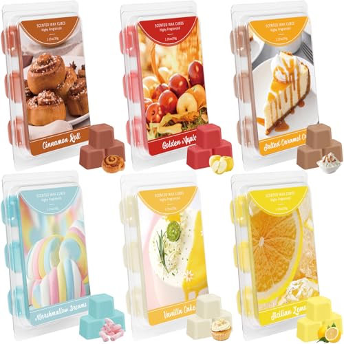 LA BELLEFÉE Duftwachs Wax Melts für Duftlampe, Sojawachs Duftwachswürfel für Raumdüfte, Duftwachs Raumduft, für Kerzen Wärmer, Goldener Apfel, Zimtschnecke Düfte Geschenk Set für Halloween, Weihnachte