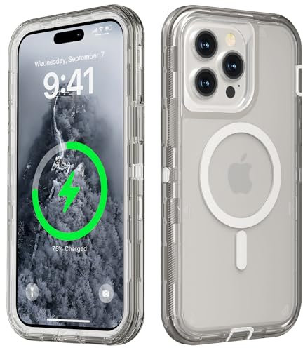 Follaroma for iPhone 14 Pro Case, Compatible with MagSafe, Dual Layer Transparent Magnetic Phone Cases, Heavy Duty Shockproof and Anti-Drop Protective Cover for iPhone 14 Pro, 6.1'', Gray