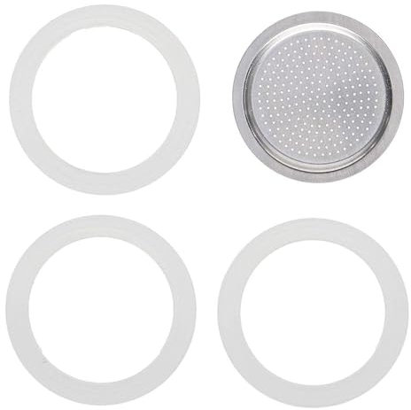 Dichtung 3 Tassen, 3 Stück Silikon Dichtungsringe und 1 Stück Aluminium-Filter, Dichtungsring Kaffeebecher Ersatzdichtung, Seal Ersatz Replacement Dichtungen, für Espressokocher