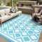 VK·LIVING Outdoor Teppich Wetterfest 120X180cm Kunststoff Stroh Reversible Garten Outdoorteppich Langlebig & UV Beständig Moderne Leichte Outdoor Matte für Balkon Terrassen Camping Hof RV Blau&Weiß