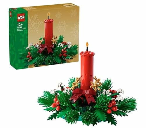 LEGO Decorazione da Tavolo Natalizia - Candela Rossa Giocattolo da Esposizione con Bacche, Stelle e Fogliame - Attività per la Famiglia - Regalo Natalizio per Bambine e Bambini da 12 Anni - 40743