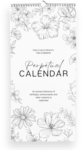 Perpetual Monthly Wall Calendar for Birthdays, Anniversaries & Special Dates | Wire-Bound with Premium 120gsm Paper - Perfect for Tracking Important Events & Celebrations | 6x12 (Mono)