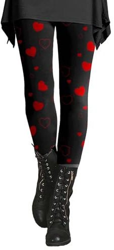 HOOUDO Valentinstag-Strumpfhose für Damen mit Herzen, rotes Herz, sexy Leggings, schmale Hose, gemustertes rotes Herz, sportliches süßes Herz Bewertung Abgeben Für Meine Gekauften