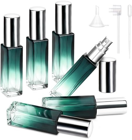 Pavlleen 6 PCS Atomizador Perfume Recargable, 10 ml Recargador de Miniaturas Perfume, Botella Rociadora Portátil, Glass Spray Bottles con 3 Accesorios, para Aceites Esenciales Limpieza Perfume (Verde)