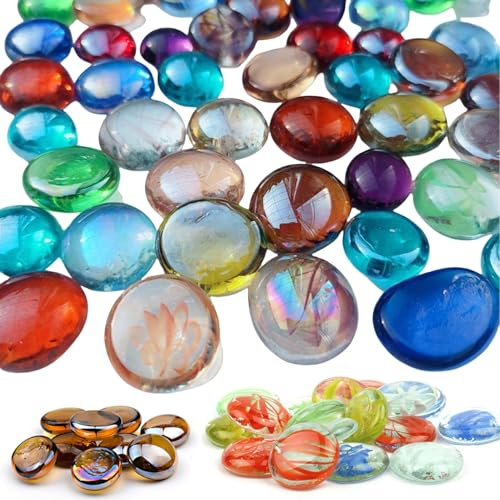 90Pcs Billes Plates, Galets de Verre Ornementaux, Billes Plates Enfant, Galets de Verre, Cabochons en Verre Colorés pour L'aménagement Paysager des Aquariums, Décoration des Enfants à Faire Soi-Même