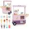 HOMASIS Carrito de Helados de Madera con 15 Accesorios, Juego de simulación con máquina expendedora, Expositor, Pantalla, Heladería con Ruedas y toldo para niños de 3+ años, 75,5x31x88cm (Rosa)