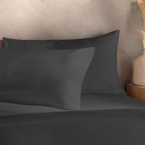 Silentnight Washed Cotton Rich Pillowcase Pair - Soft & Comfortable Touch - Stylish Modern Linen-Look 2 Pack Pillow Cover - Breathable Cotton and Polyester Fabric Retain Shape and Colour, Charcoal