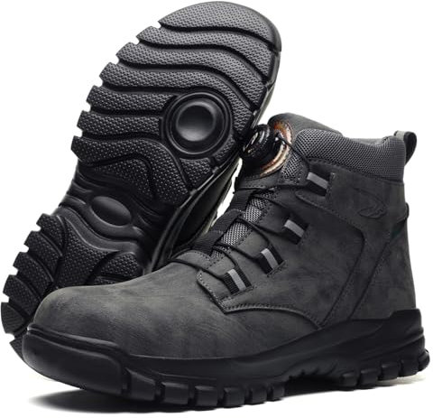 HausFine Scarponi Antinfortunistiche Uomo Donna Impermeabile Scarpe Antinfortunistiche Alte Leggere Scarpe da Lavoro Traspiranti Scarpe Sportive di Sicurezza (Grigio, EU 44)