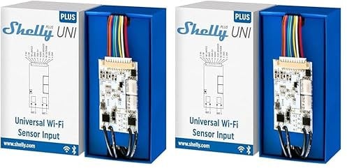 Shelly Plus Uni | Smartes Wi-Fi- und Bluetooth-gesteuertes Modul mit potenzialfreien Kontakten | Hausautomatisierung | Kein Hub erforderlich | Präziser Spannungsmesser | Impulszählung (Packung mit 2)
