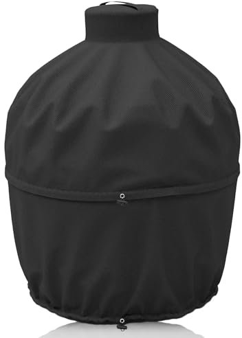Grill Cover for Kamado Joe Classic 18 Inch Ceramic Charcoal Grill, Outdoor Waterproof Heavy Duty Adjustable Black Grill Cover for Large Big Green Egg and Other Round Smokers, 33.5 Dia x 48.5 H