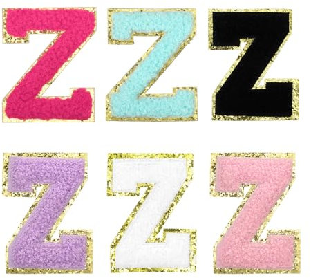 sourcing map Chenille Letter Patches 3.3 Alphabet Z Iron on Embroidered Patch Sew on Letter Stickers Applique for Repairing Clothing Jeans Shoes Hats DIY(Multicolored, Pack of 6)