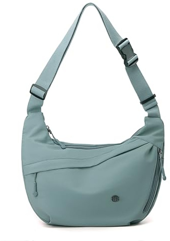 Borsa a tracolla in nylon a mezzaluna da donna, casual, media, leggera, borsa da viaggio con tracolla regolabile, Cielo blu
